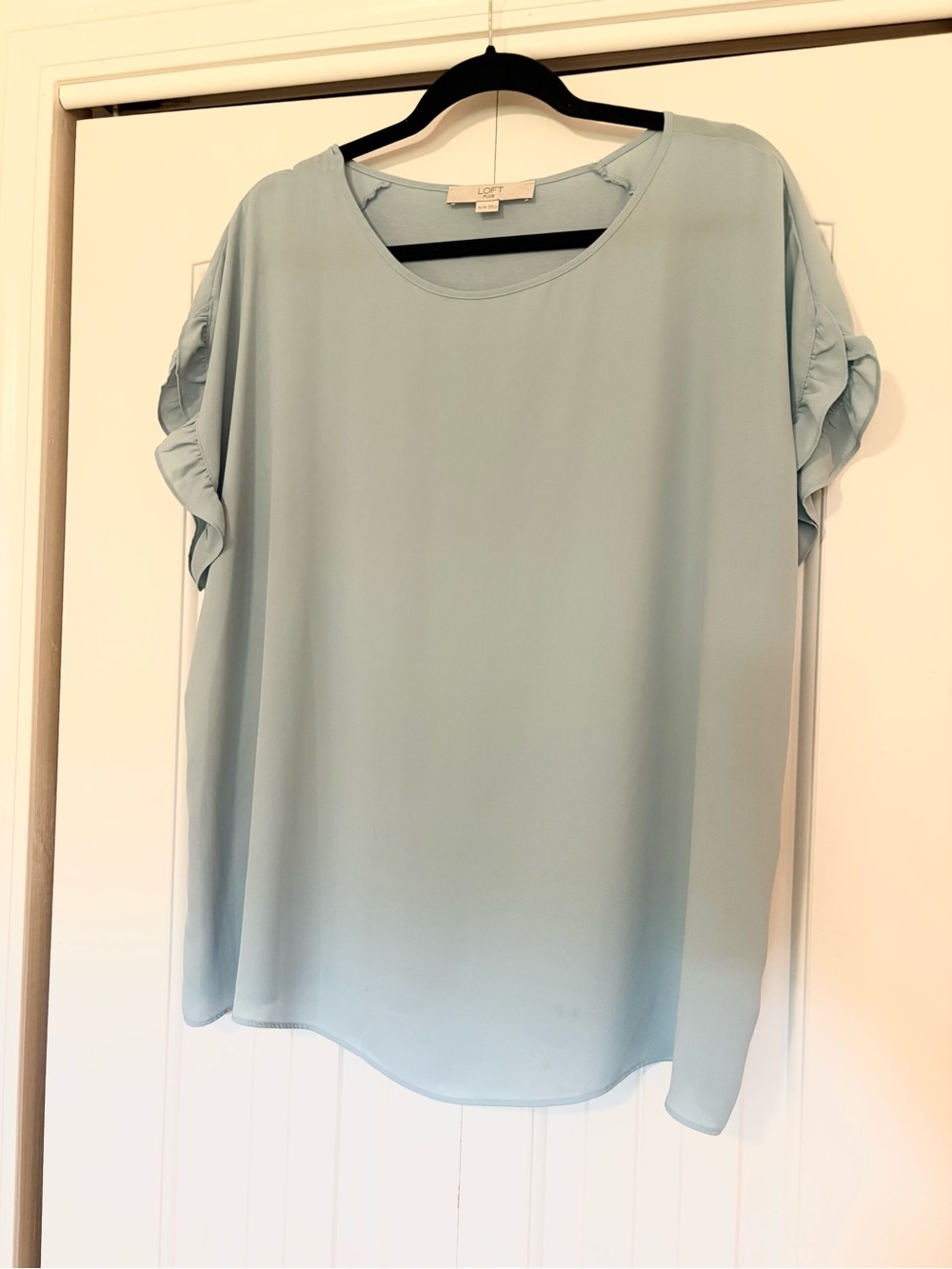 LOFT Pale Blue Short Sleeve Ruffle Blouse